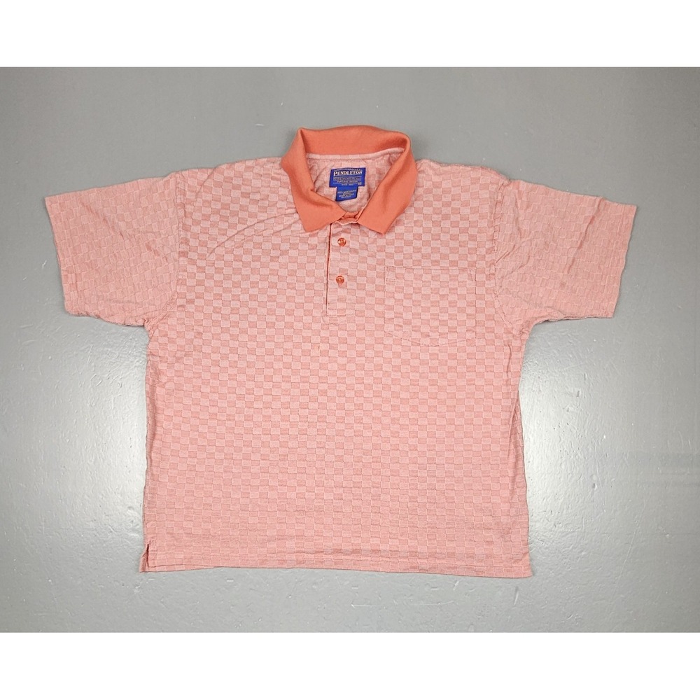 Pendleton Polo Shirt Mens Medium. Vintage Orange Checkered Short‎ Sleeve